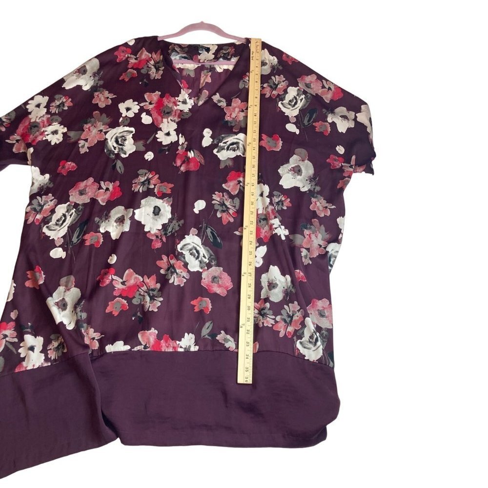 Lane Bryant Floral Dress Sz 24 Maroon Wine Loose Fit Shark Hem V‎ Neck Classic - Picture 7 of 7